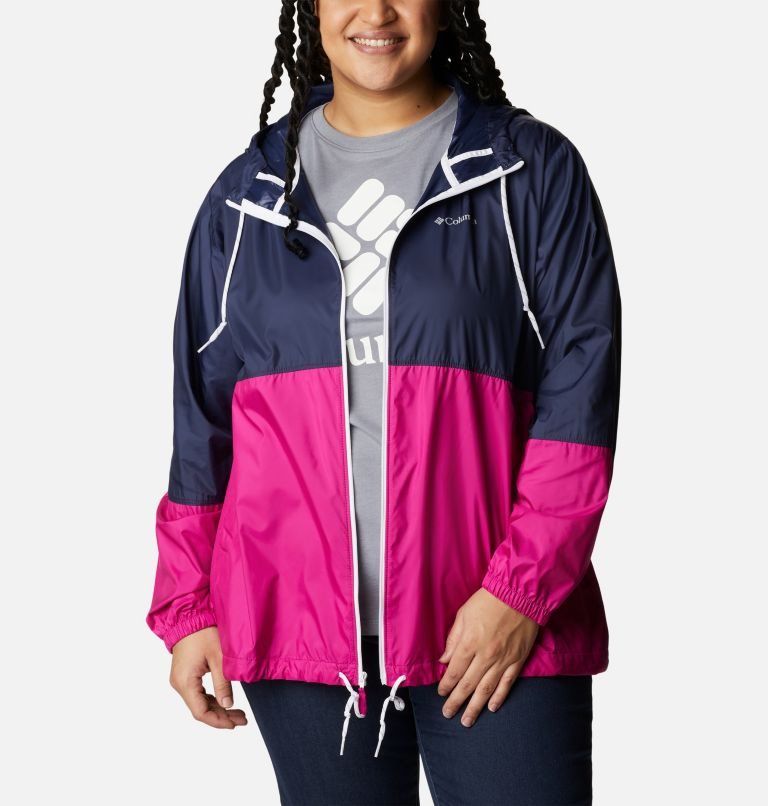 Columbia Flash Forward Windbreaker Jakke Dame Marineblå Fuchsia | Plus Size 53147W